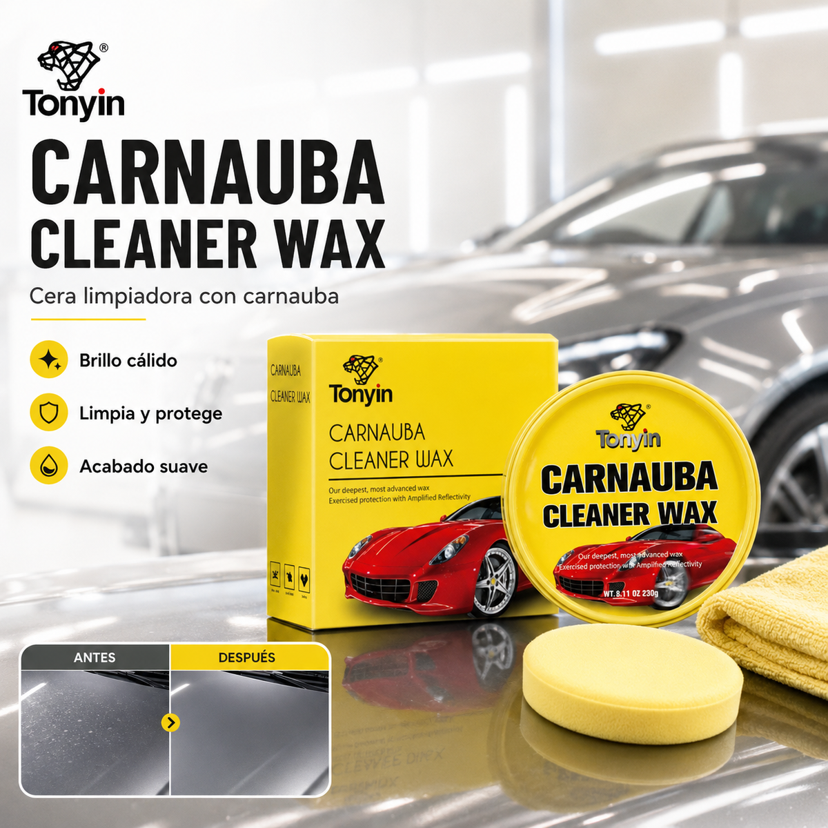 Cera En Pasta Limpiadora Carnauba Clean Wax Tonyin 230g Pieza - Oscar's Automotive 