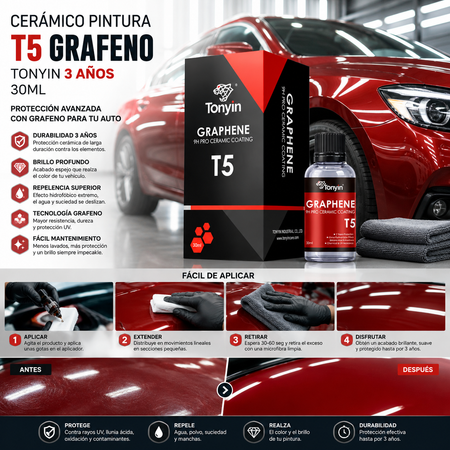 Cerámico Pintura T5 Grafeno Tonyin 3 Años 30ml Pieza - Oscar's Automotive 