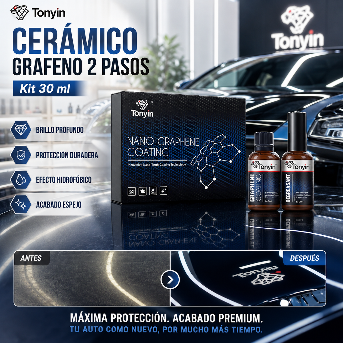 Cerámico (Grafeno) 2 Pasos 10H Nano Ceramic Tonyin 30ml Kit - Oscar's Automotive 