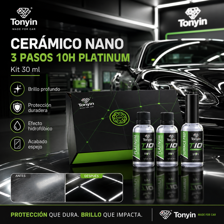Cerámico Nano 3 Pasos 10h Platinum Tonyin 30ml Kit - Oscar's Automotive 