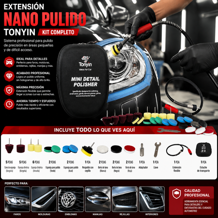 Extension Nano Pulido Kit C/Extensión C/Borlas Pads C/Respaldos Tonyin Kit - Oscar's Automotive 