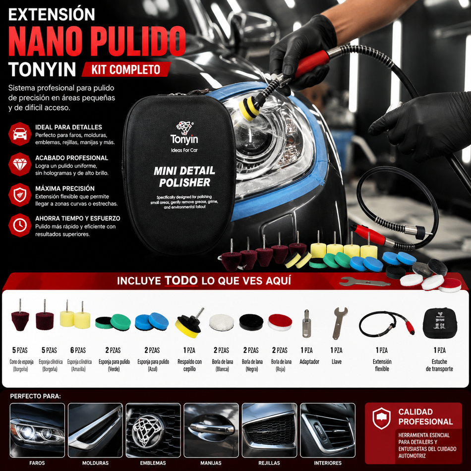 Extension Nano Pulido Kit C/Extensión C/Borlas Pads C/Respaldos Tonyin Kit - Oscar's Automotive 