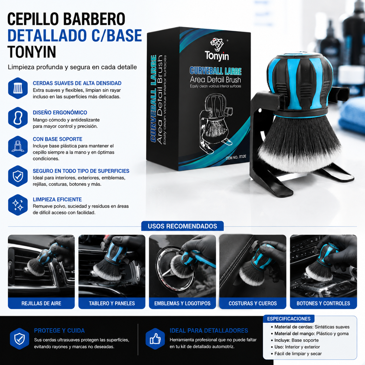 Cepillo Barbero Detallado C/Base Tonyin Pieza - Oscar's Automotive 