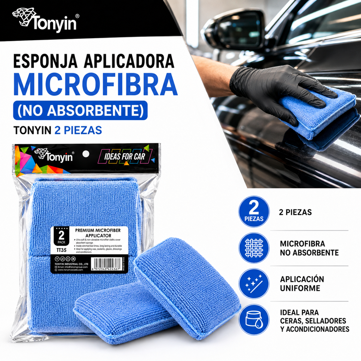 Esponja Aplicadora Microfibra (No Absorbente) Tonyin 2Piezas - Oscar's Automotive 