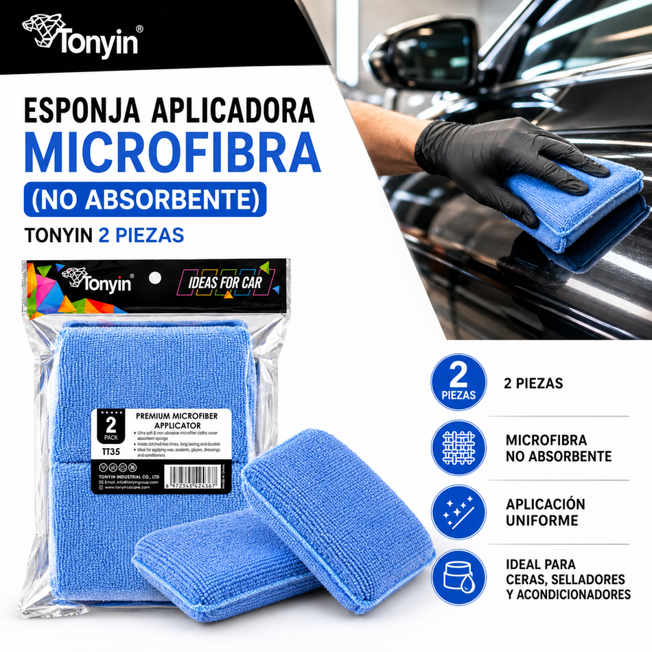 Esponja Aplicadora Microfibra (No Absorbente) Tonyin 2Piezas - Oscar's Automotive 