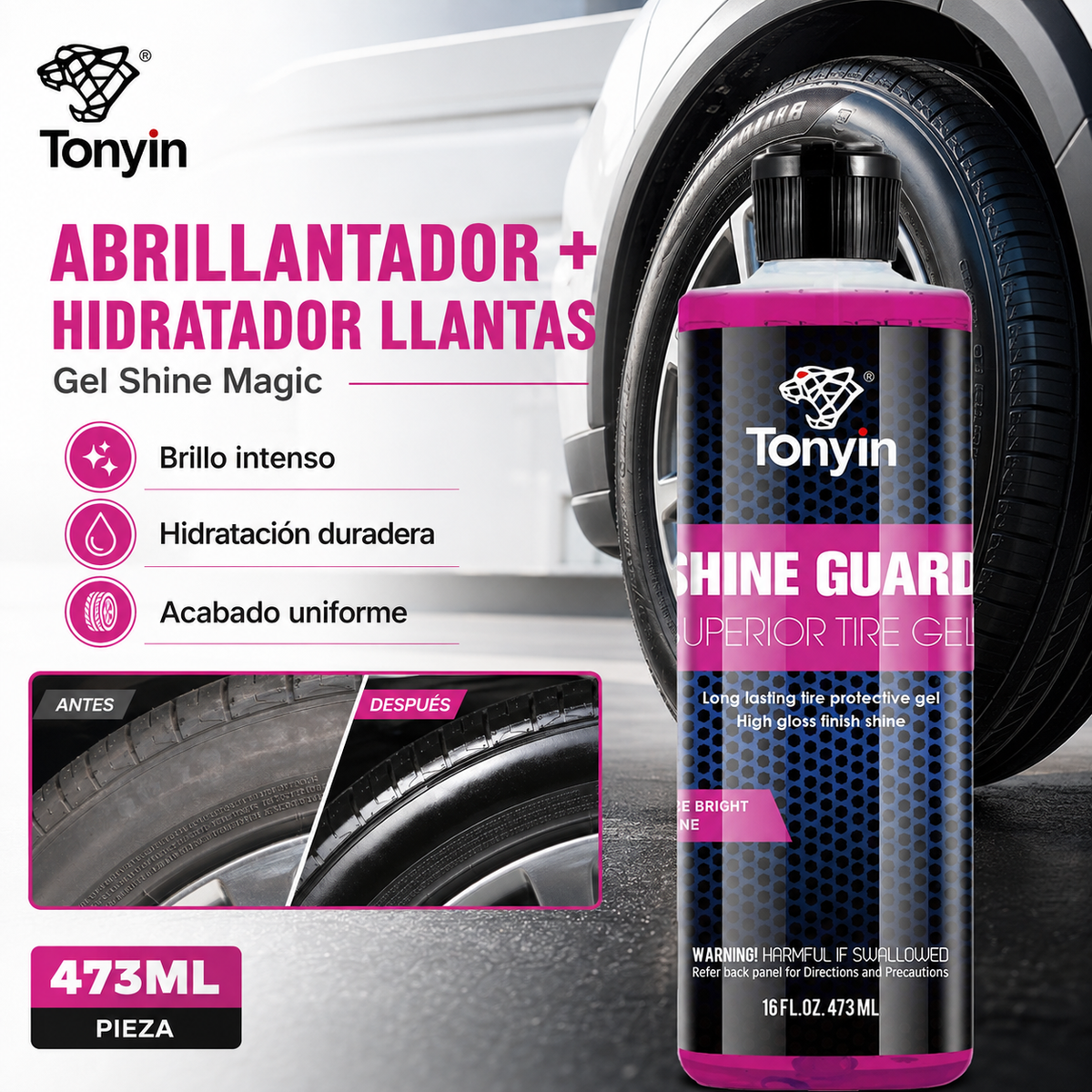 Abrillantador + Hidratador Llantas Shine Guard Tonyin 473ml Pieza - Oscar's Automotive 