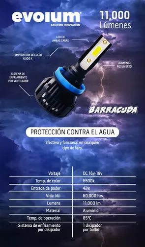 Focos LED Evolum Barracuda B5 11000 Kit - Oscar's Automotive 